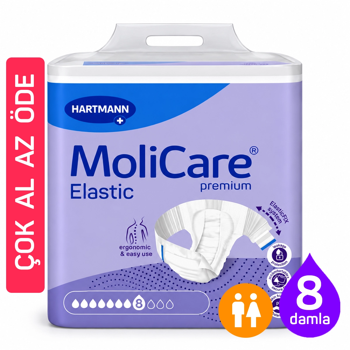 MoliCare Premium Elastic 8 Damla Bel Bantlı Hasta Bezi Ekonomik Koli
