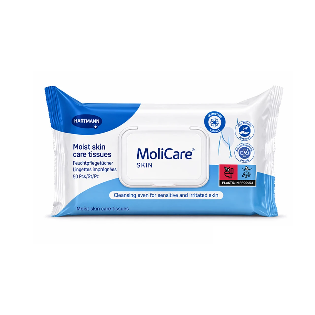 MoliCare Skin 50'li hassas cilt temizleme mendili ürün paketi