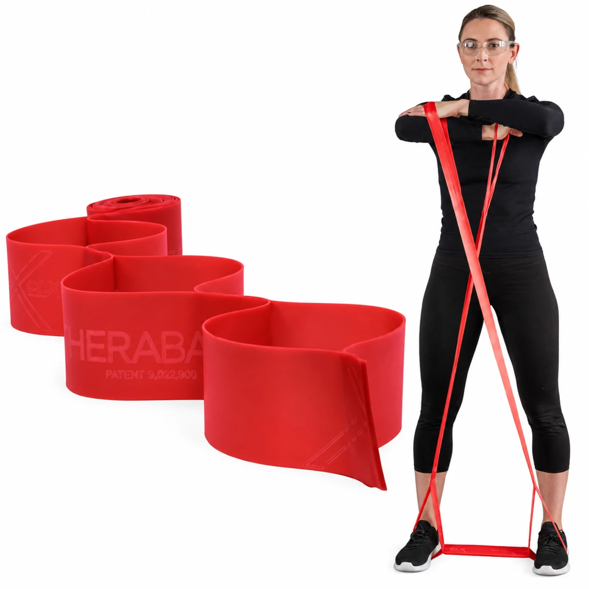 TheraBand 13220 CLX kırmızı orta direnç bandı ve kullanım örneği