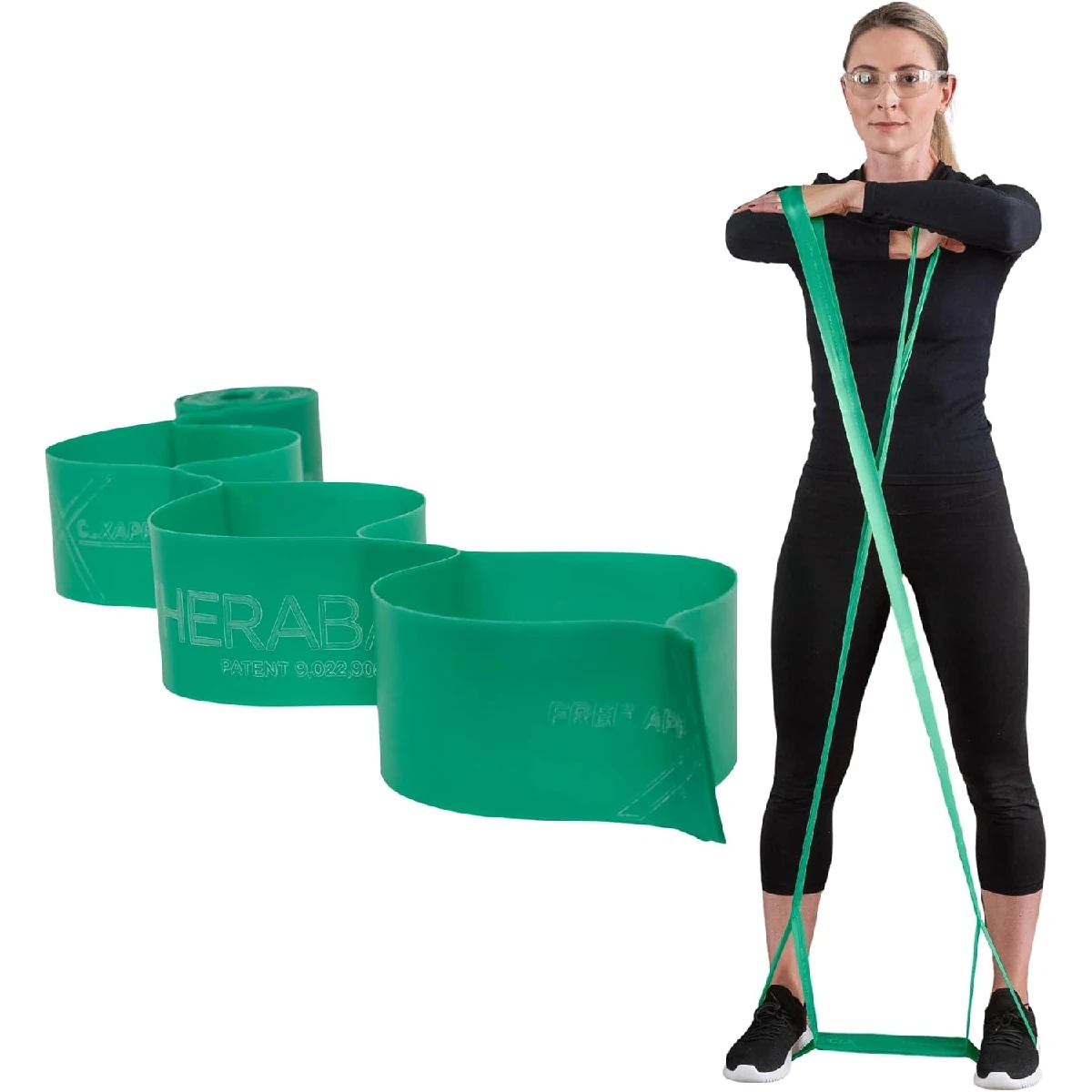 TheraBand 13221 CLX yeşil sert direnç bandı ve kullanım örneği