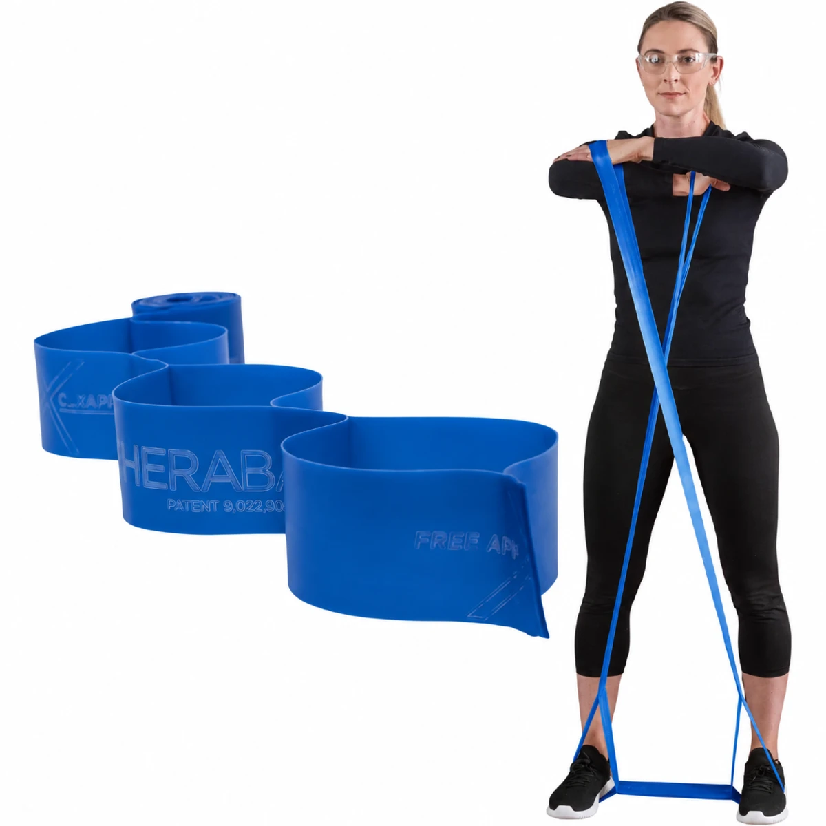 TheraBand 13222 CLX mavi ekstra sert direnç bandı ve kullanım örneği