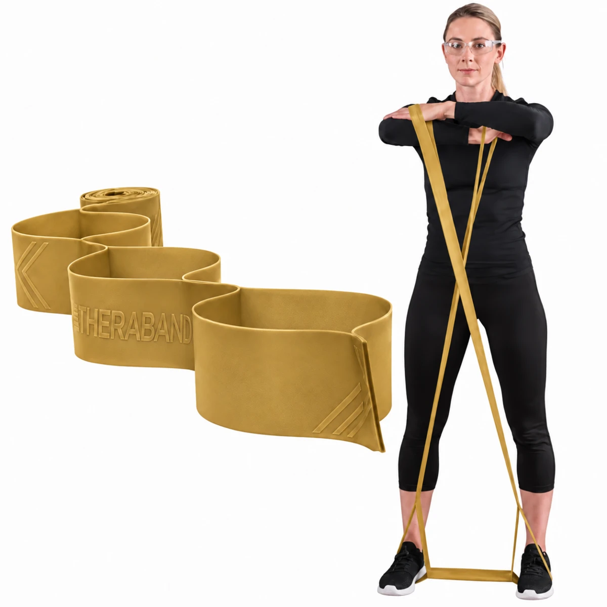 TheraBand 13225 CLX altın maksimum sert direnç bandı ve kullanım örneği