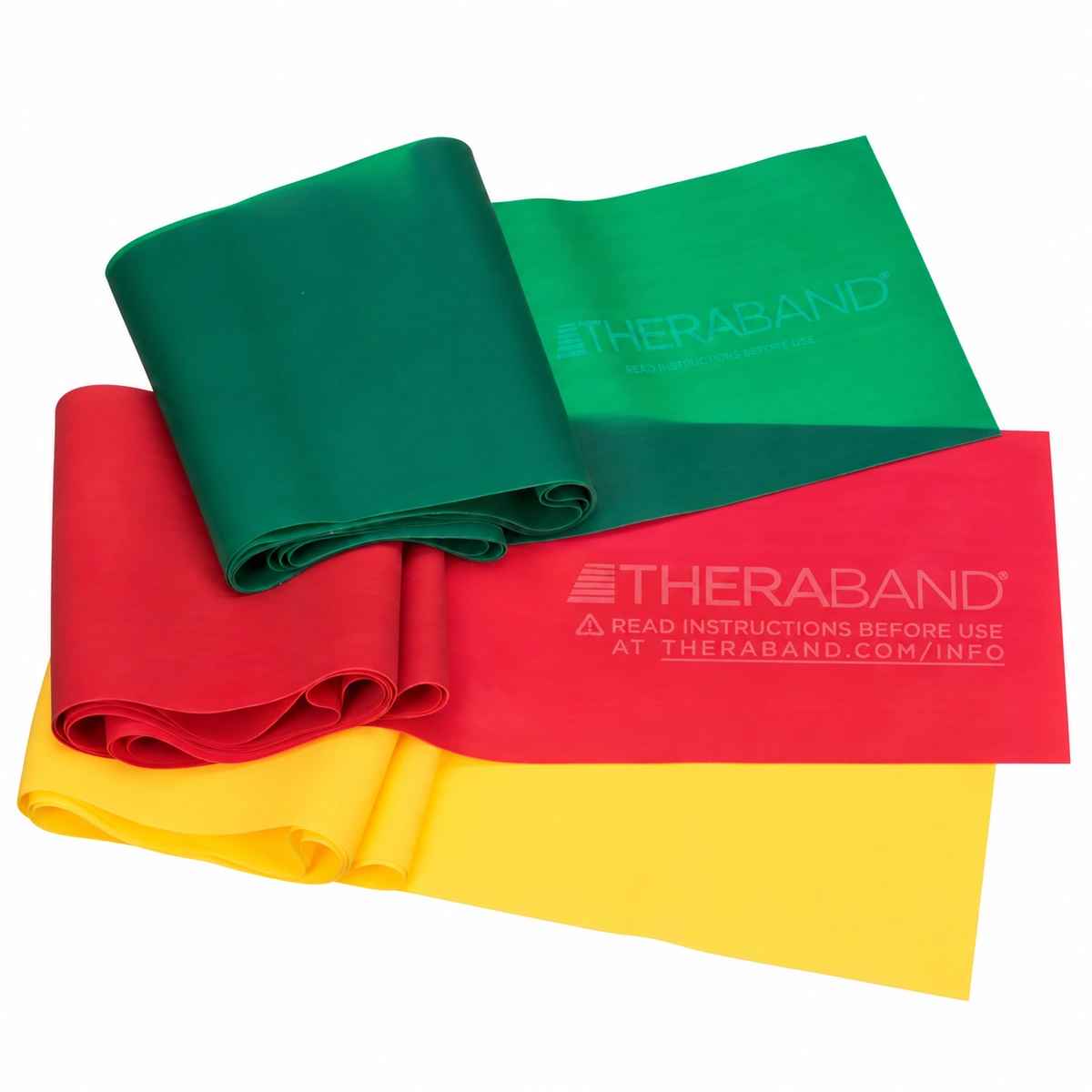 TheraBand 20403 başlangıç direnç bandı seti sarı kırmızı ve yeşil bantlar